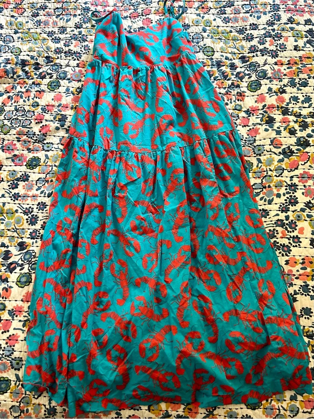 J Crew Factory, lobster Blue & Red Spaghetti-Strap Sundress Sz 6
